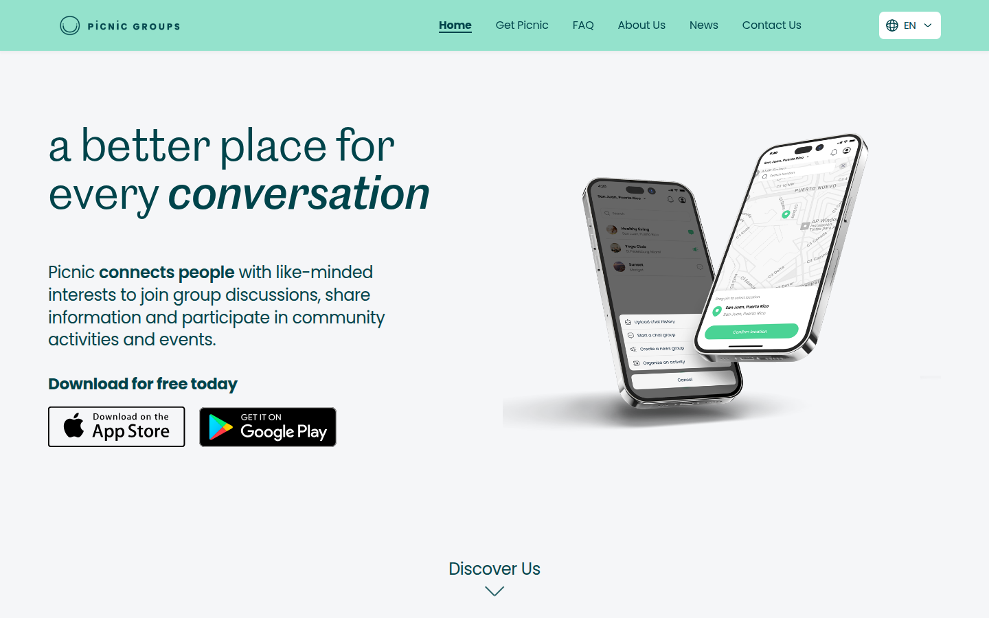 Picnic Groups community app homepage