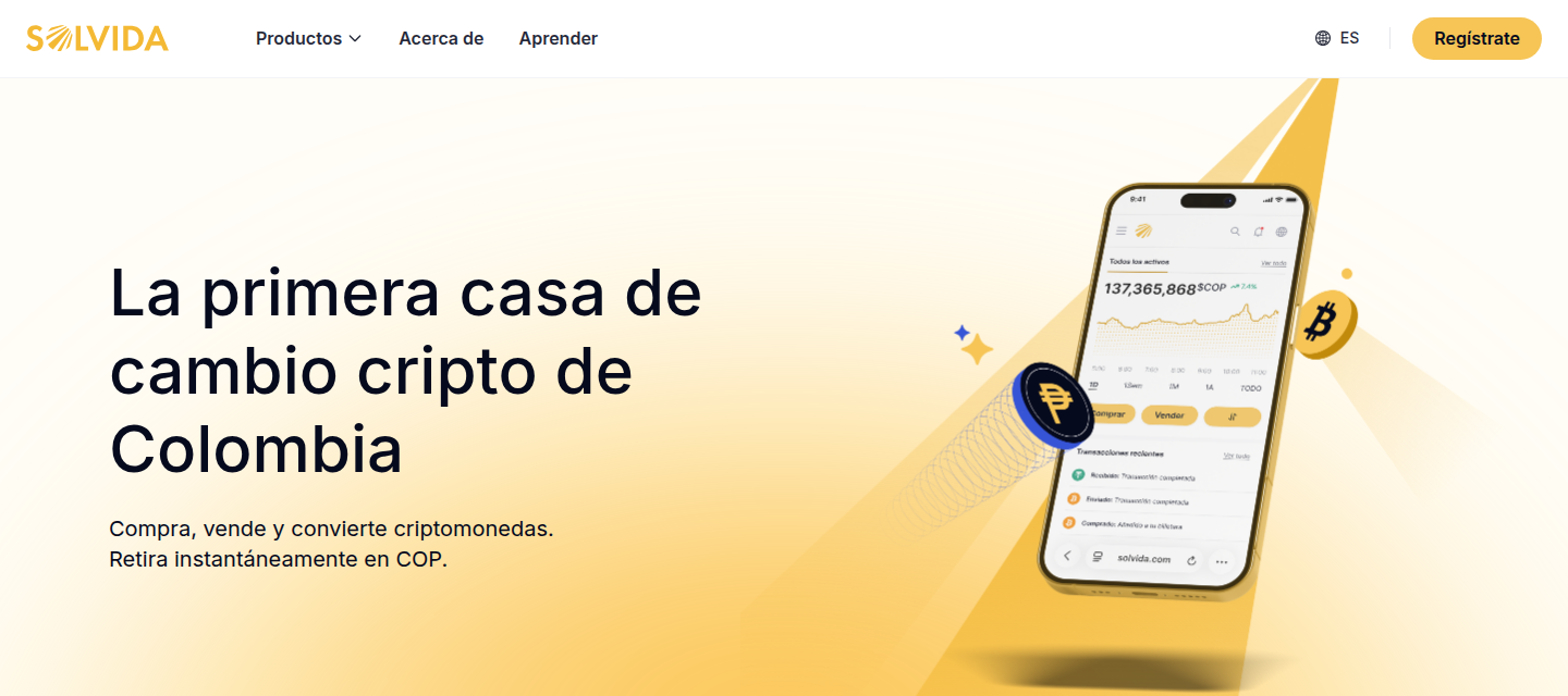 Solvida Colombian crypto exchange homepage